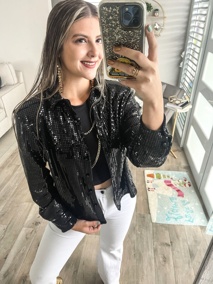 BLACK SQUARE MIRROR SEQUIN TOP