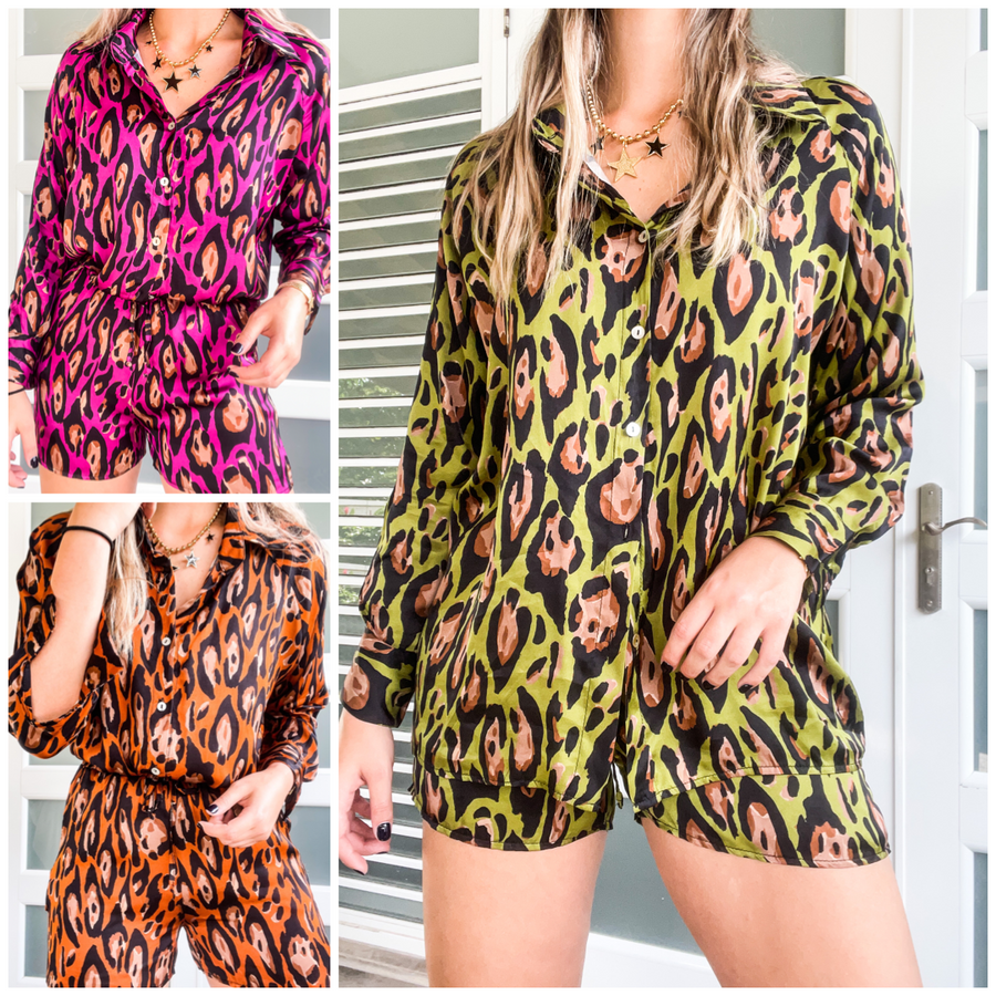 LEOPARD SATIN SHORT SET