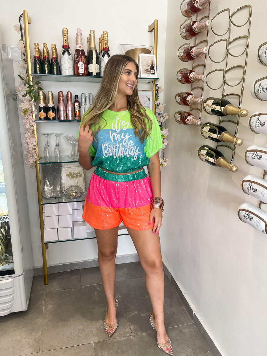 SEQUIN STRIPED SHORTS
