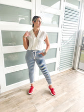 Load image into Gallery viewer, BLUE/WHITE STRIPE JOGGERS
