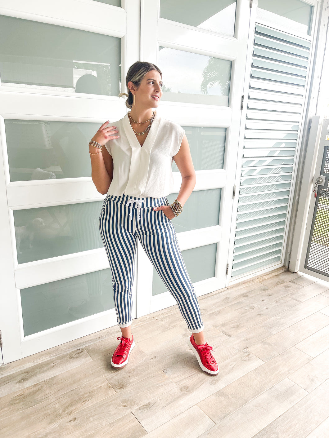 BLUE/WHITE STRIPE JOGGERS