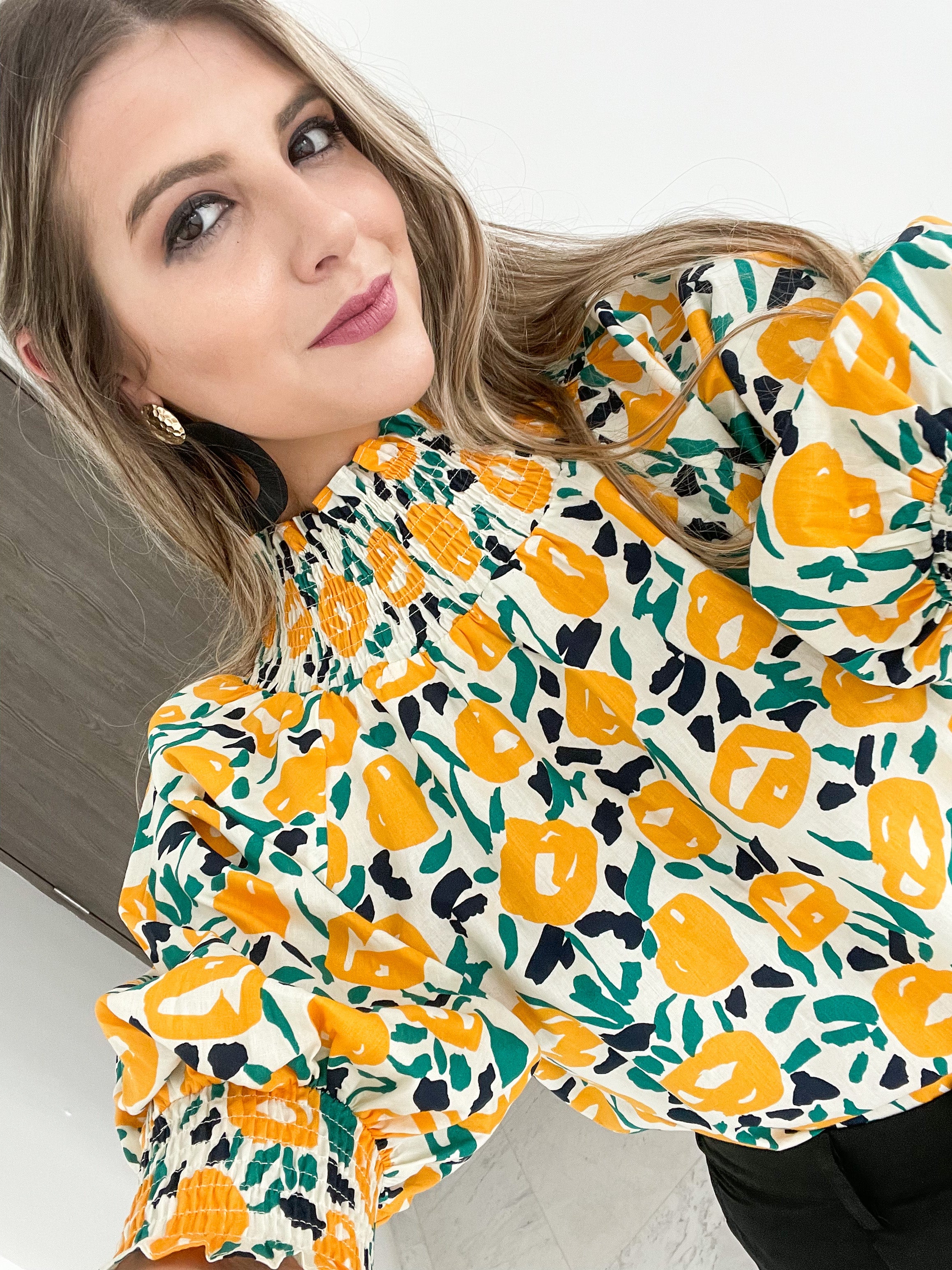 FLOWER PRINT PUFF SLEEVES BLOUSE