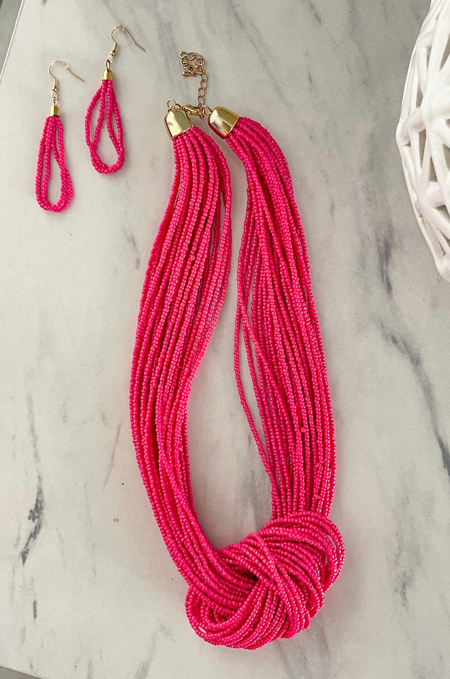 FUSCHIA SUN BEAD NECKLACE SET