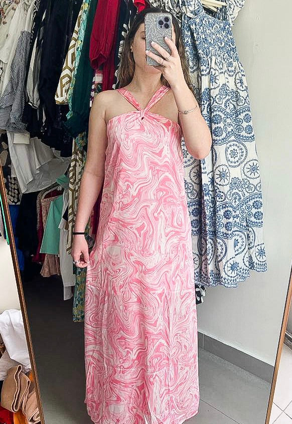 PINK MARBLE SATIN DRESS