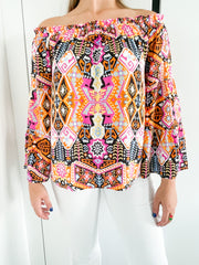 BLACK PRINTED OFF SHOULDER TOP