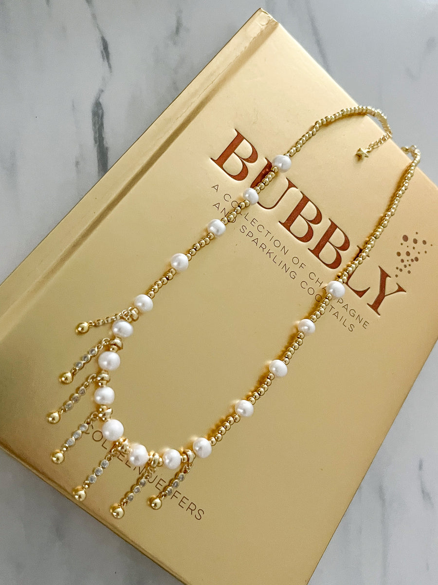 GOLD PEARL RHINESTONES NECKLACE
