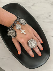 BLACK SILVER COIN BRACELET