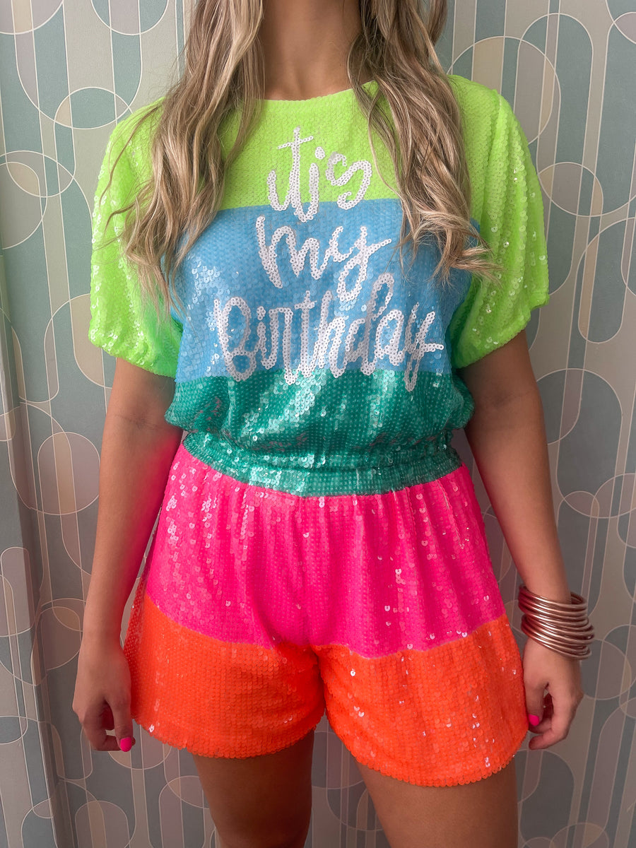 SEQUIN STRIPED SHORTS