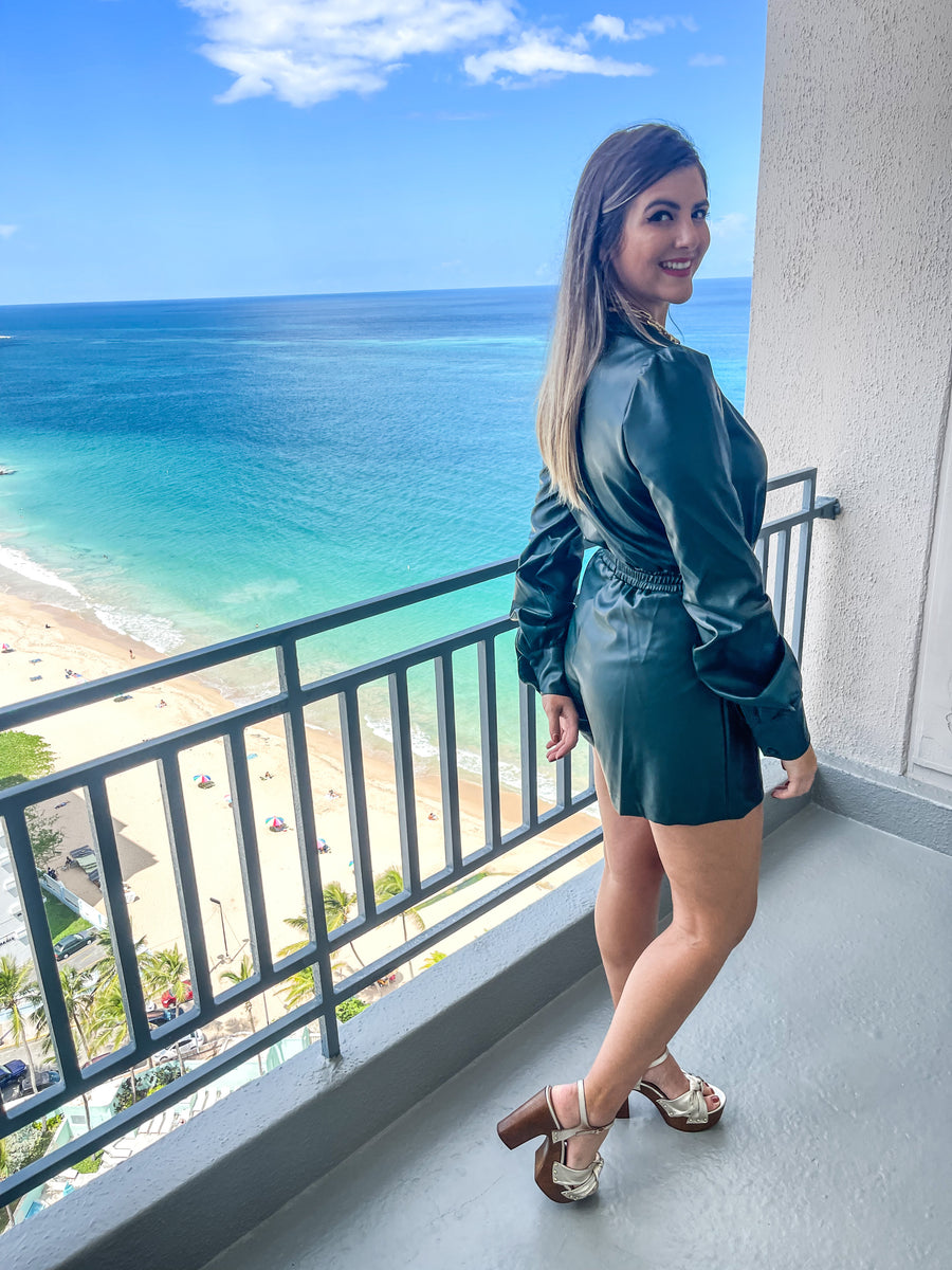 HUNTER GREEN LEATHER ROMPER
