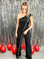 ONE SHOULDER GREEK BORDER PATTERN JUMPSUIT