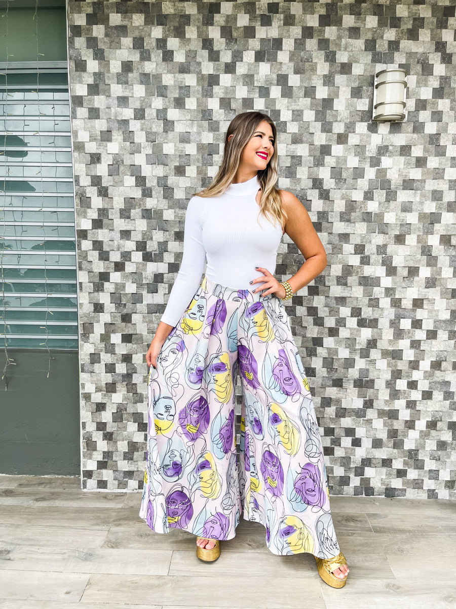 PURPLE RETRO FACE PALAZZOS