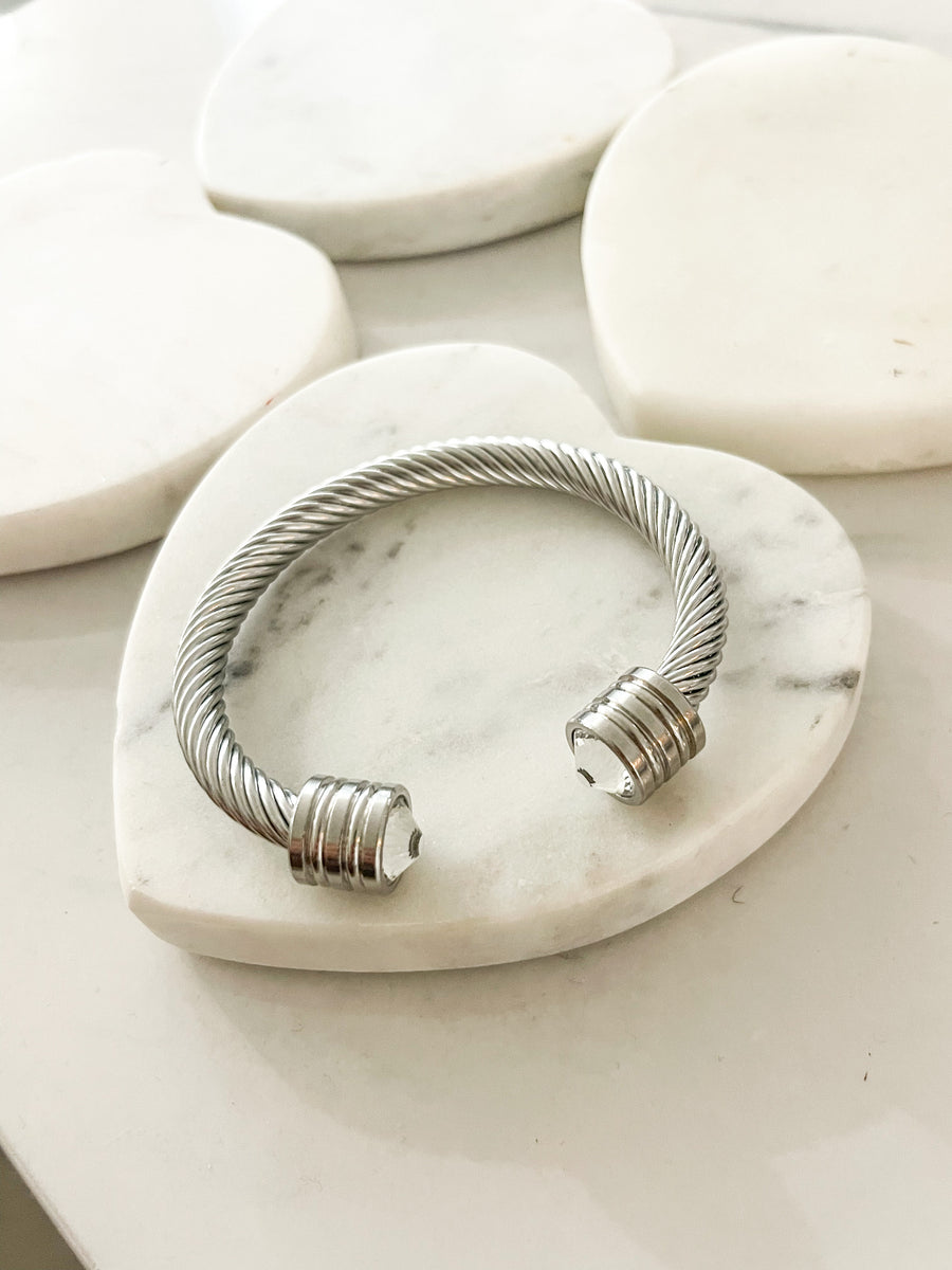 SILVER CABLE CLEAR BANGLE