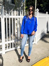 Load image into Gallery viewer, SATIN ELECTRIC BLUE LONG SLEEVE TOP
