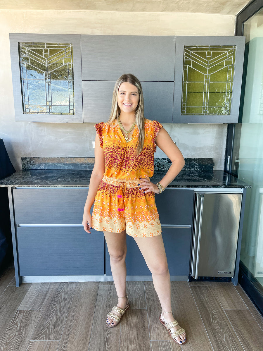 TANGERINE PRINT TOP