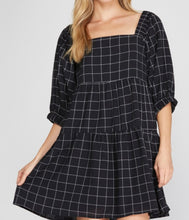 Load image into Gallery viewer, BLACK CHECKERED TIERED DRESS
