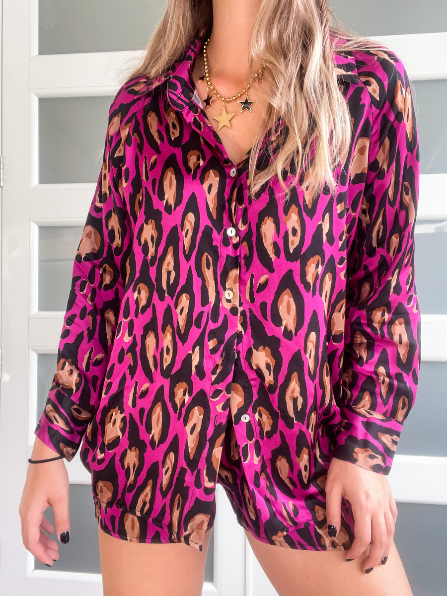 LEOPARD SATIN SHORT SET