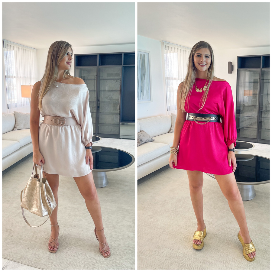 SATIN ONE SLEEVE DRESS