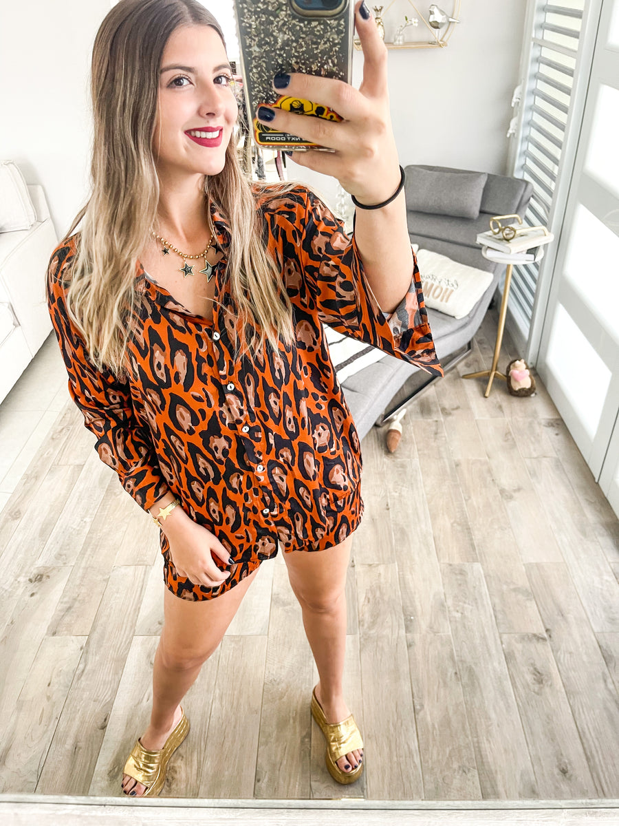 LEOPARD SATIN SHORT SET