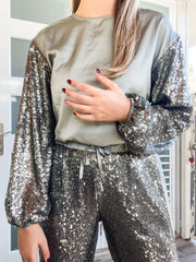 SEQUIN SATIN BLOUSE