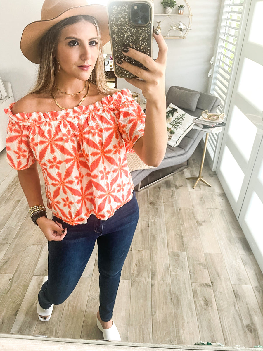 EMBROIDERED OFF SHOULDER TOP