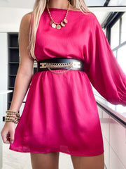 SATIN ONE SLEEVE DRESS