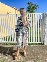 Load image into Gallery viewer, WHITE TRIBAL PRINT COLLARED RUFFLE DRESS
