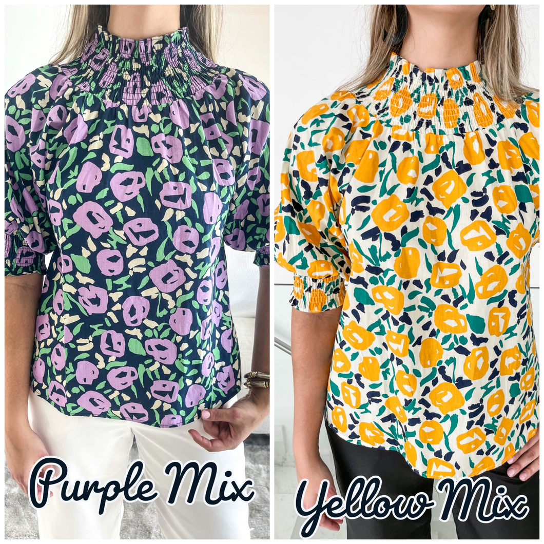 FLOWER PRINT PUFF SLEEVES BLOUSE