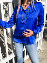 Load image into Gallery viewer, SATIN ELECTRIC BLUE LONG SLEEVE TOP
