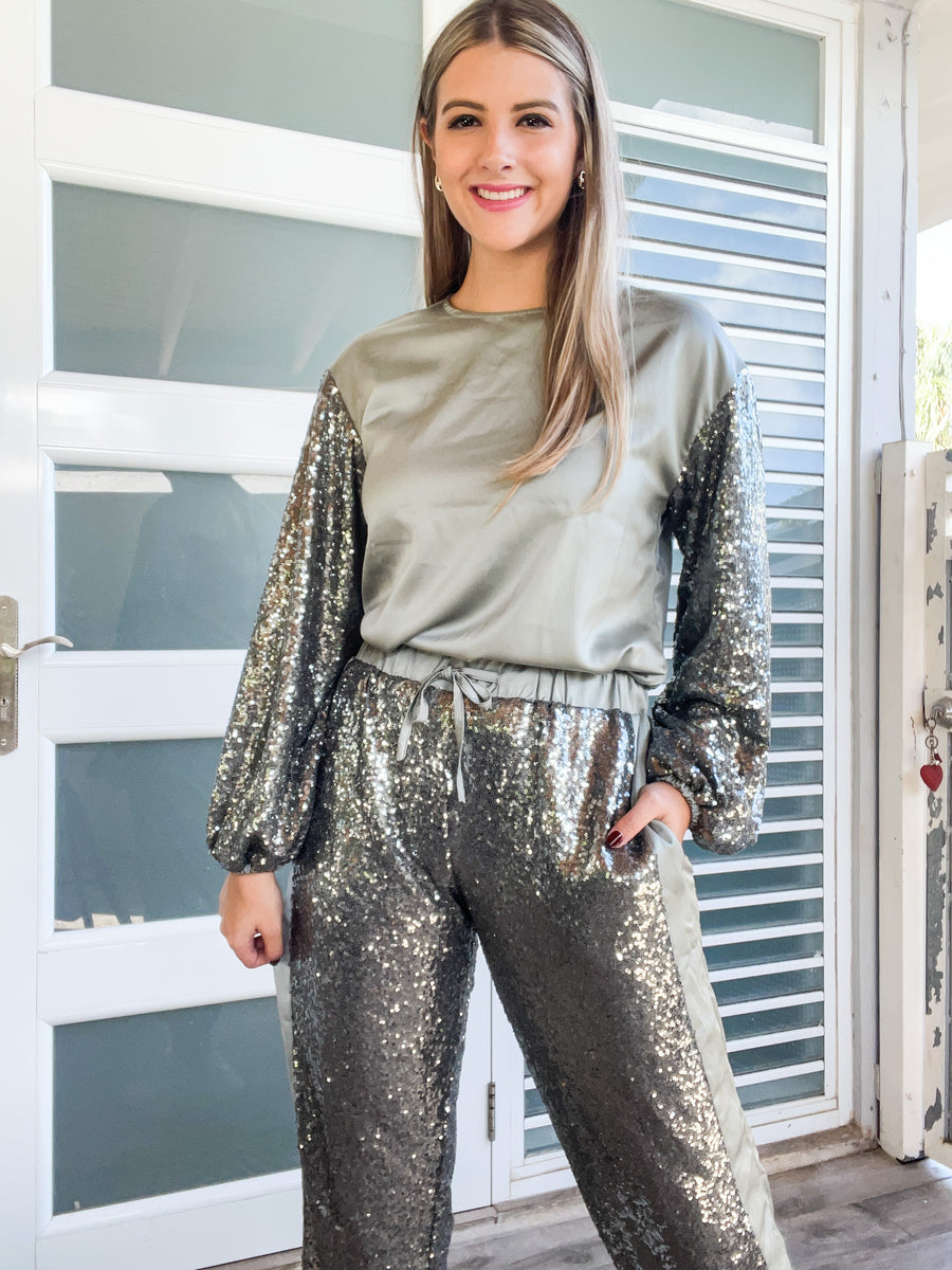 SEQUIN SATIN BLOUSE