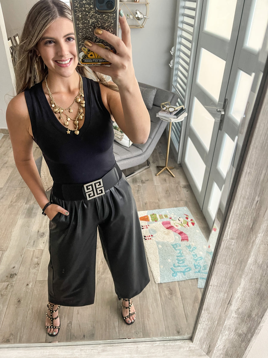 FAUX LEATHER PALAZZO PANTS
