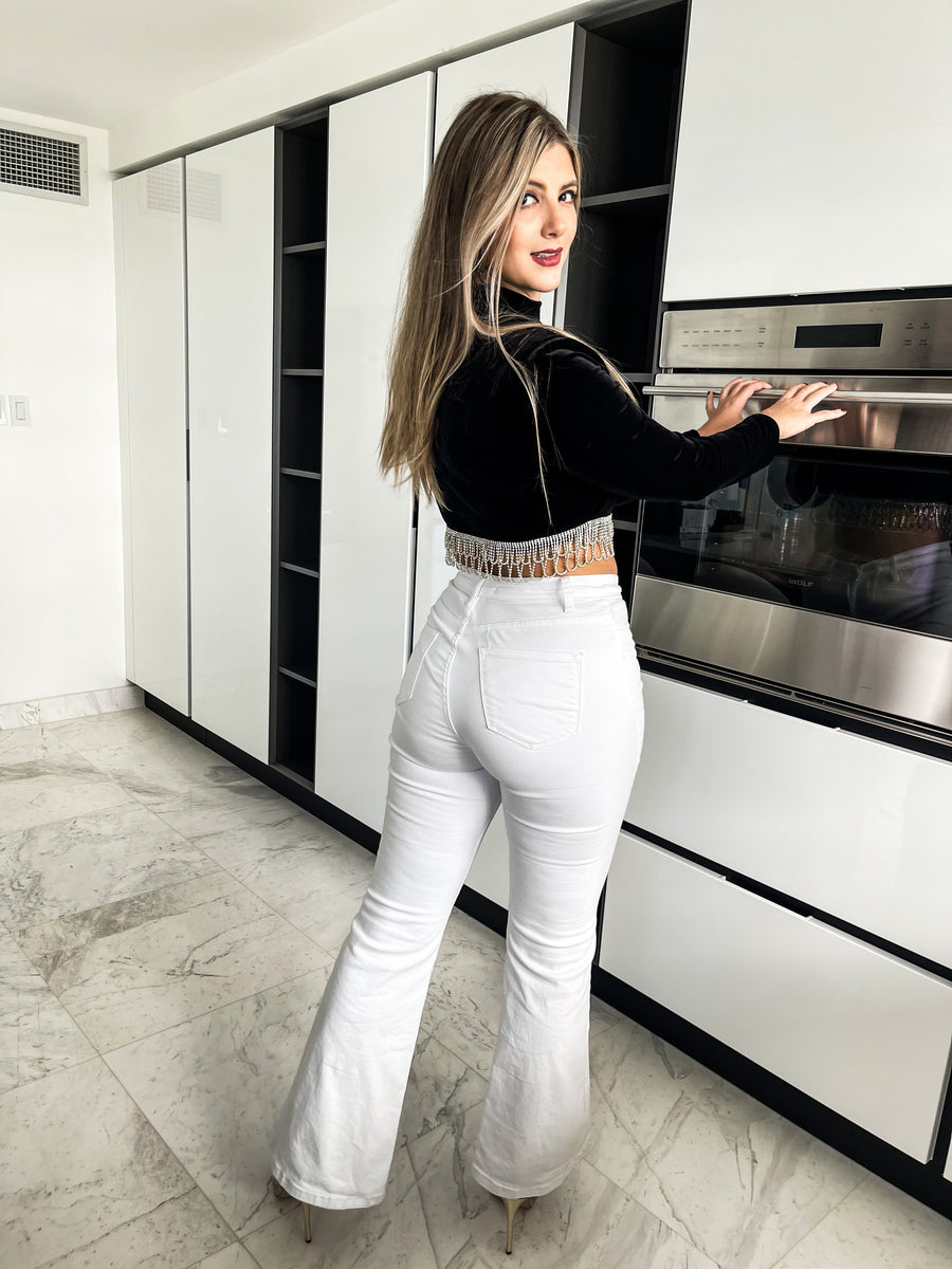 BLACK VELVET RHINESTONES CROP TOP