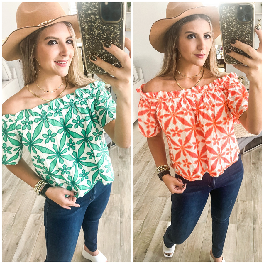 EMBROIDERED OFF SHOULDER TOP