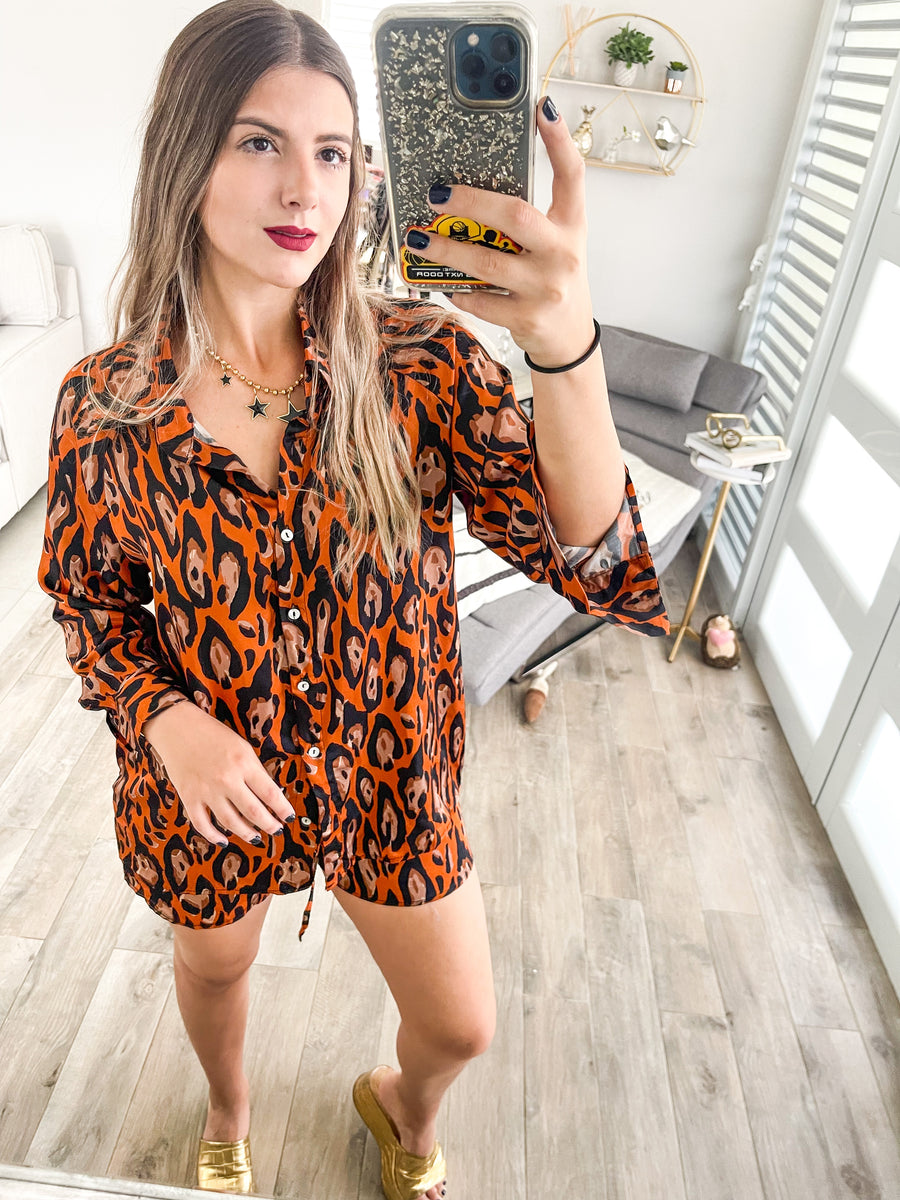 LEOPARD SATIN SHORT SET