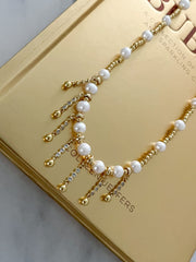 GOLD PEARL RHINESTONES NECKLACE