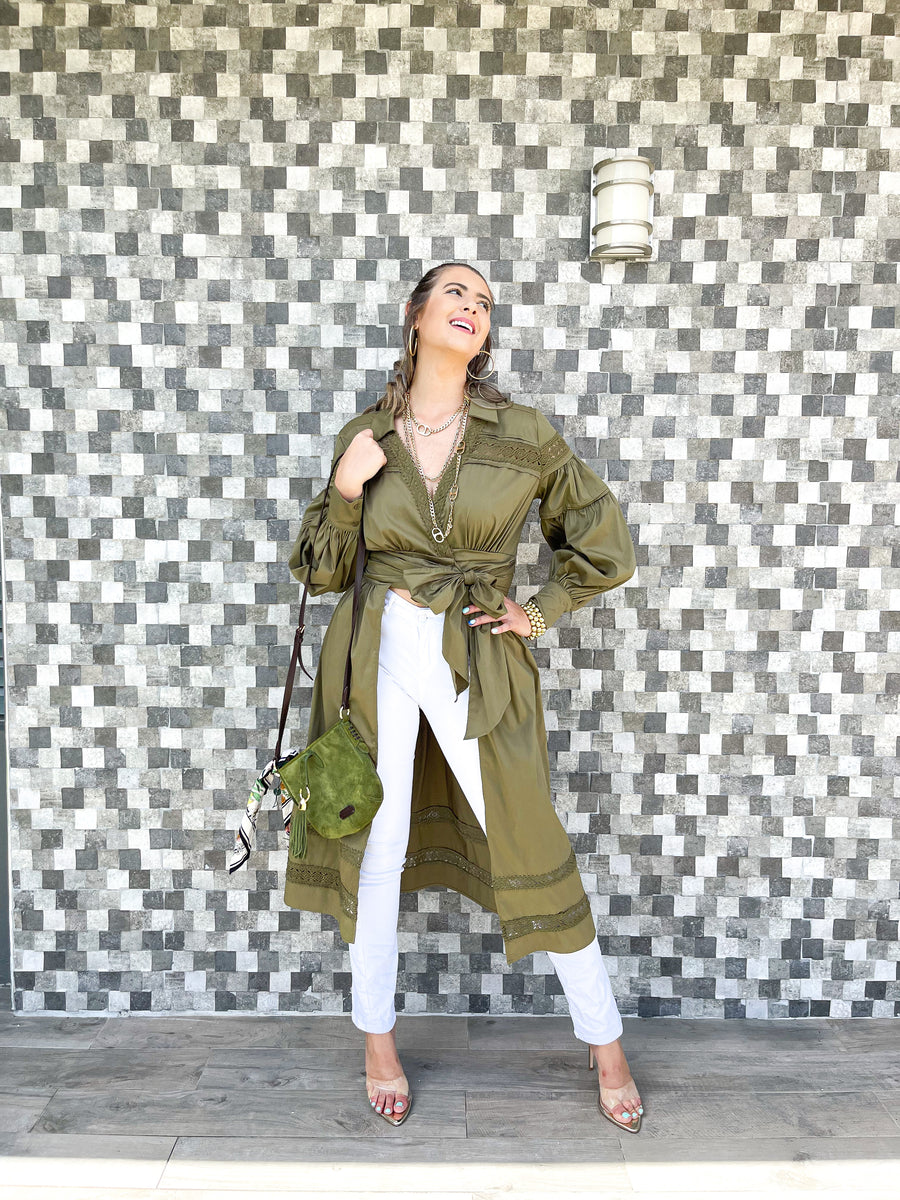 OLIVE TIE FRONT BLOUSE