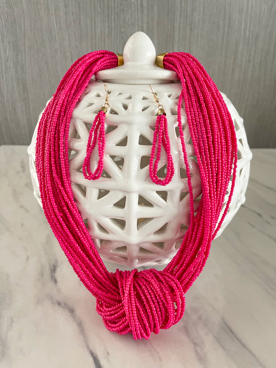FUSCHIA SUN BEAD NECKLACE SET