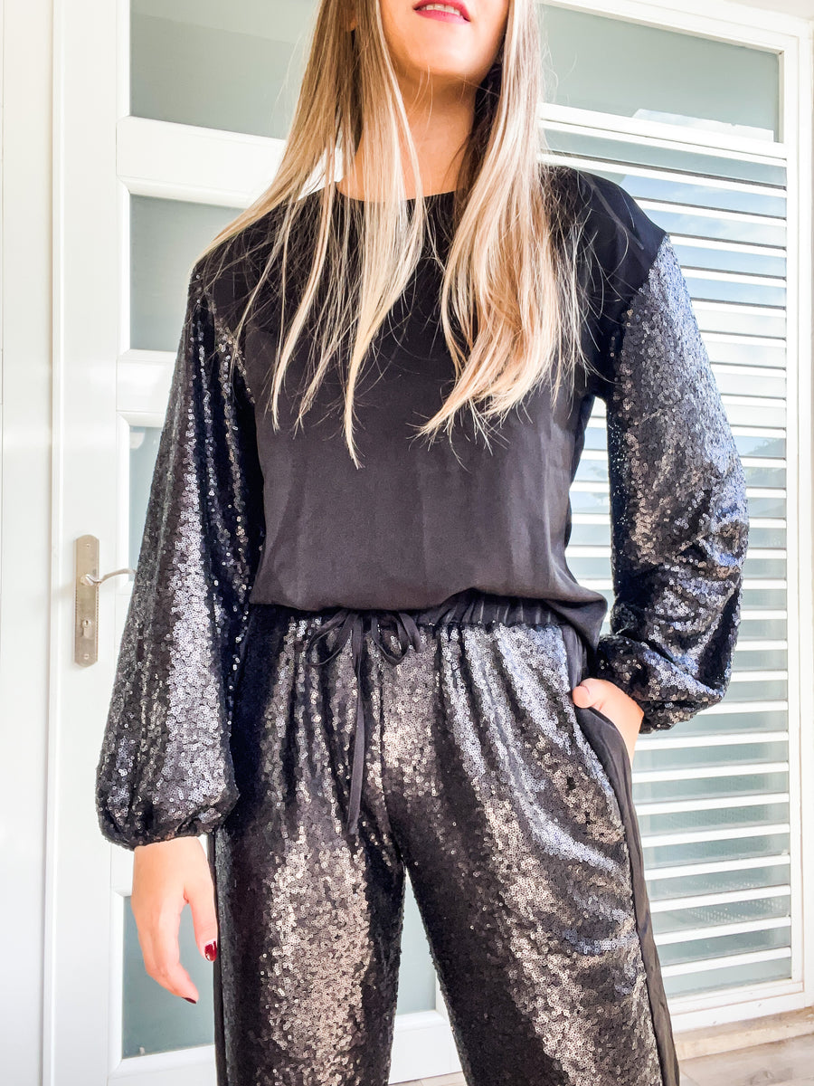 SEQUIN SATIN BLOUSE