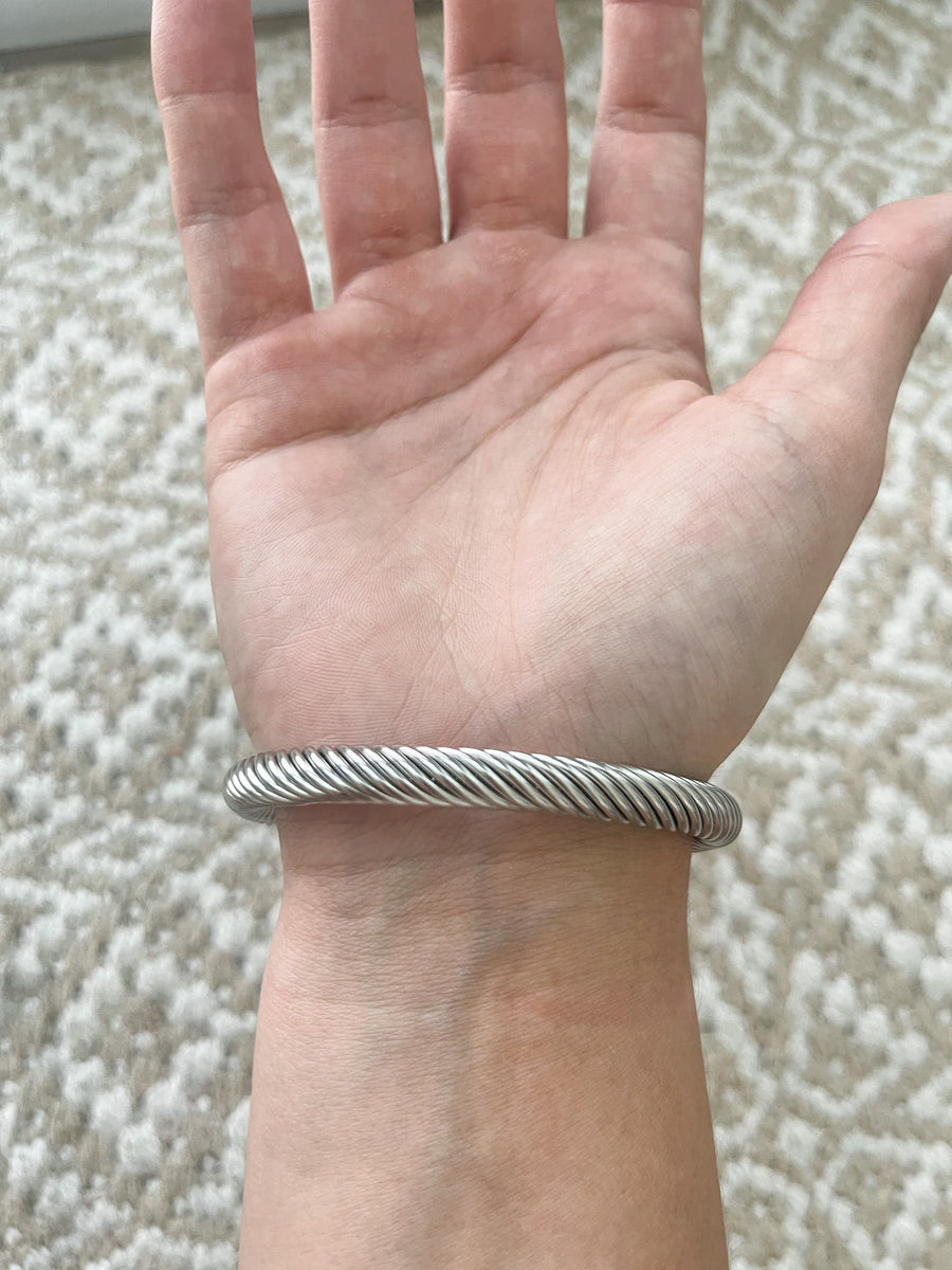 SILVER CABLE CLEAR BANGLE
