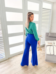 GREEN/BLUE V-NECK BLOUSE
