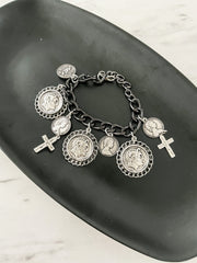 BLACK SILVER COIN BRACELET