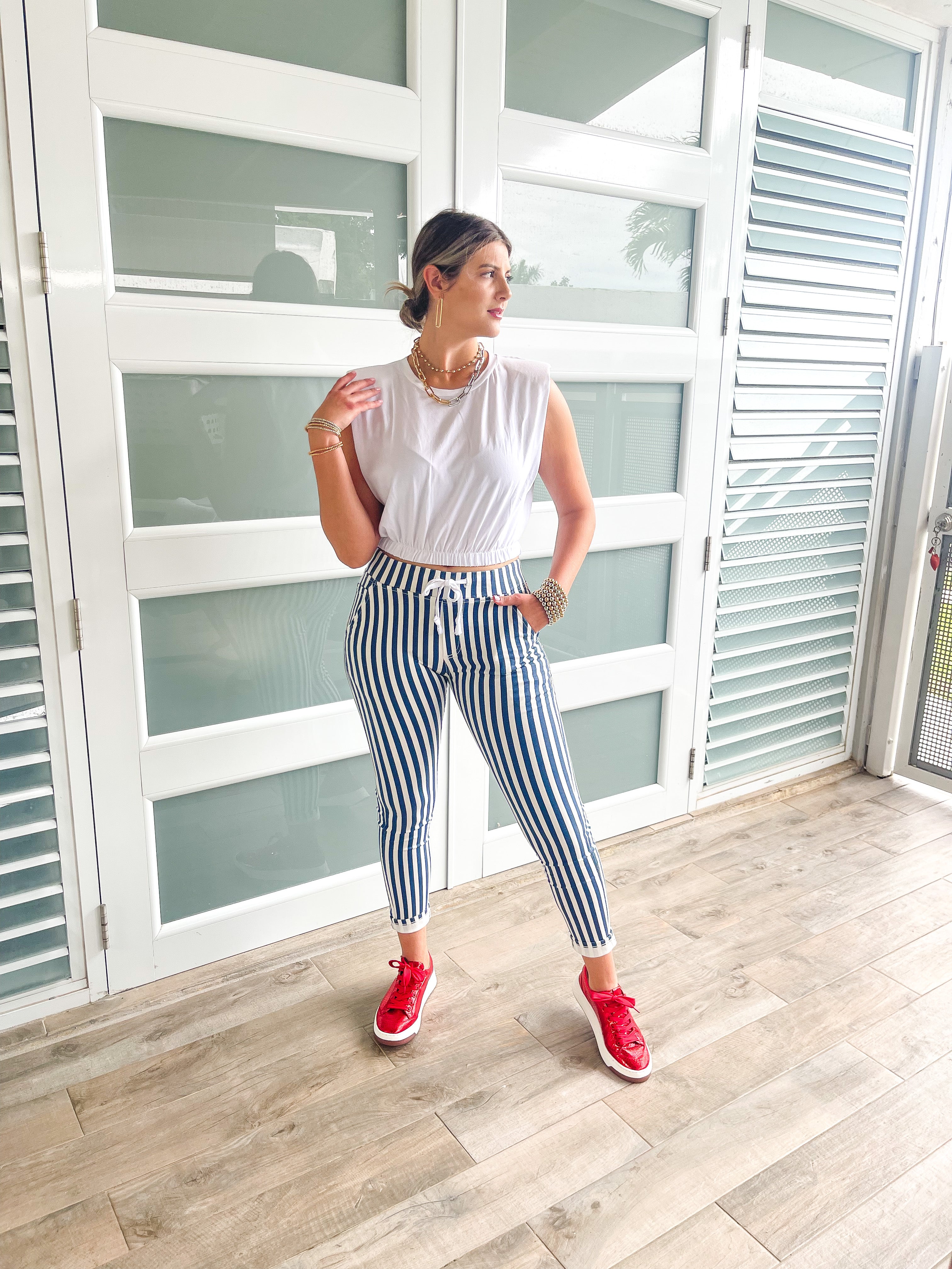 BLUE/WHITE STRIPE JOGGERS