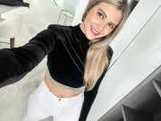 BLACK VELVET RHINESTONES CROP TOP