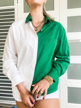 Load image into Gallery viewer, GREEN/WHITE BUTTONED TOP
