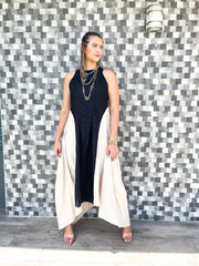 2 TONE SLEEVELESS HIGH LOW DRESS