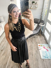 BLACK LEATHER PLEATED SKIRT