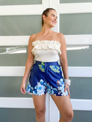 STRAPLESS RUFFLE TOP